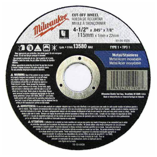 4-1/2&quot; Milwaukee Disco de Corte Tipo 1